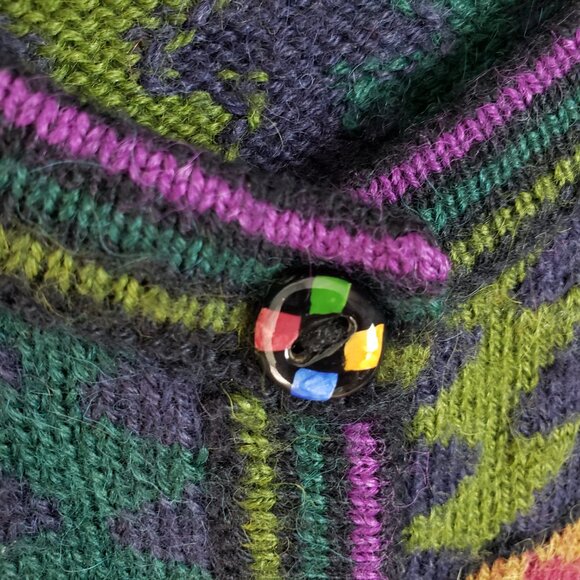 Silver Llama 100% Alpaca Cardigan Sweater Colorful Ethnic Colorblock sz XL Peru - Picture 5 of 11